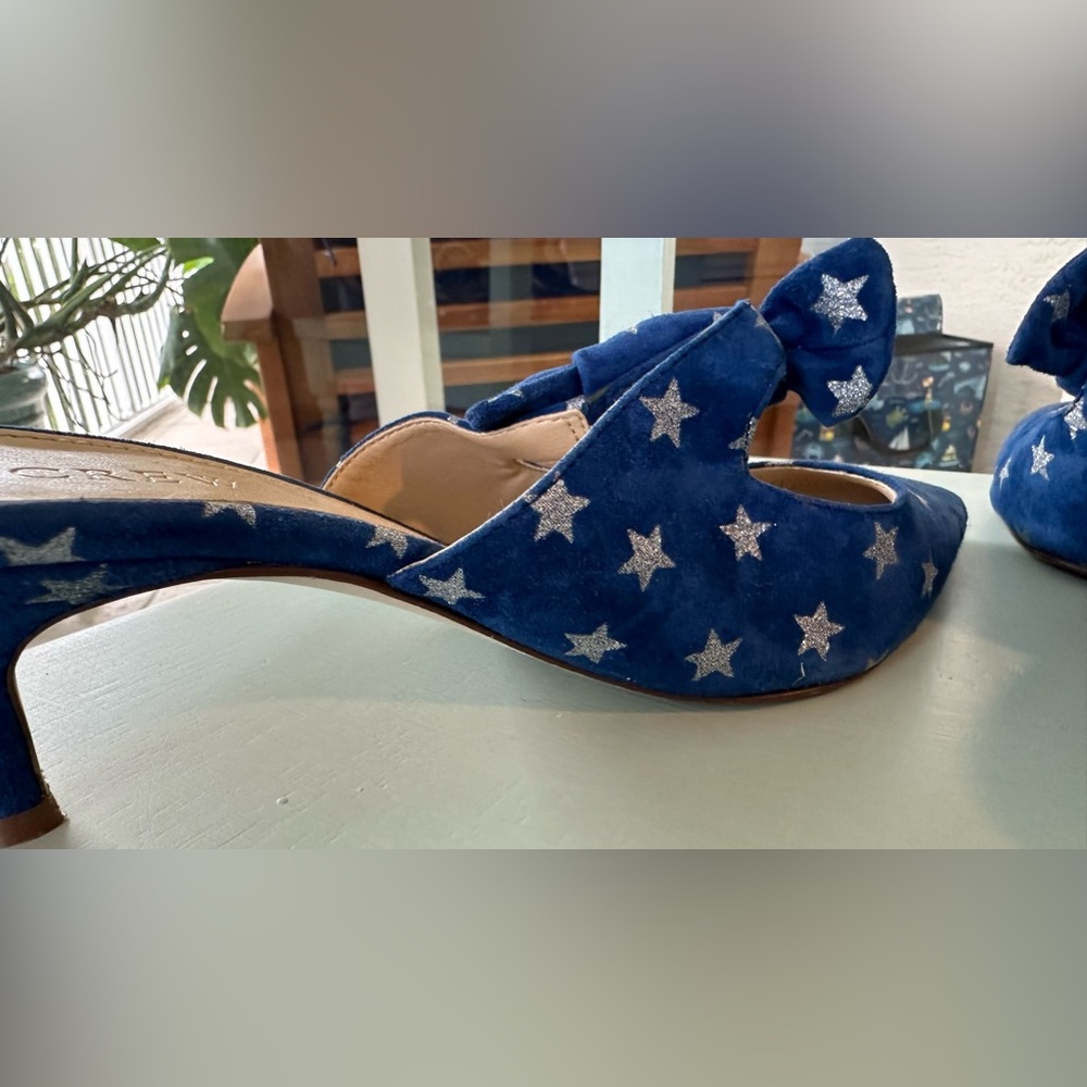 J. Crew Blue Star-Print Pointed Toe Knot Mules - Picture 12 of 12